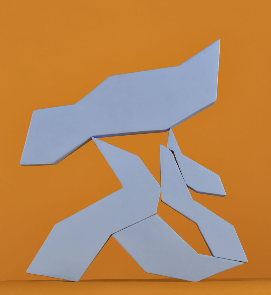 abstract geometric structure made from stacked balcony shapes on orange background
