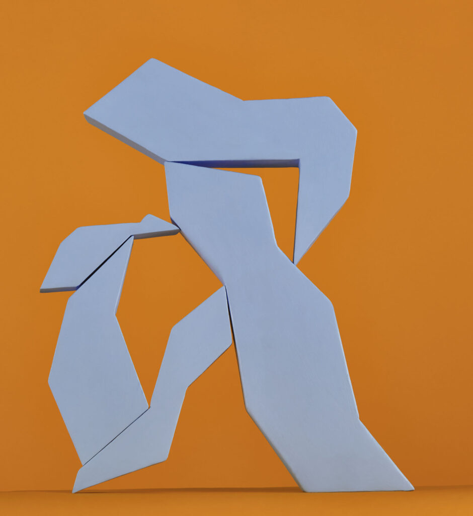 abstract geometric structure made from stacked balcony shapes on orange background