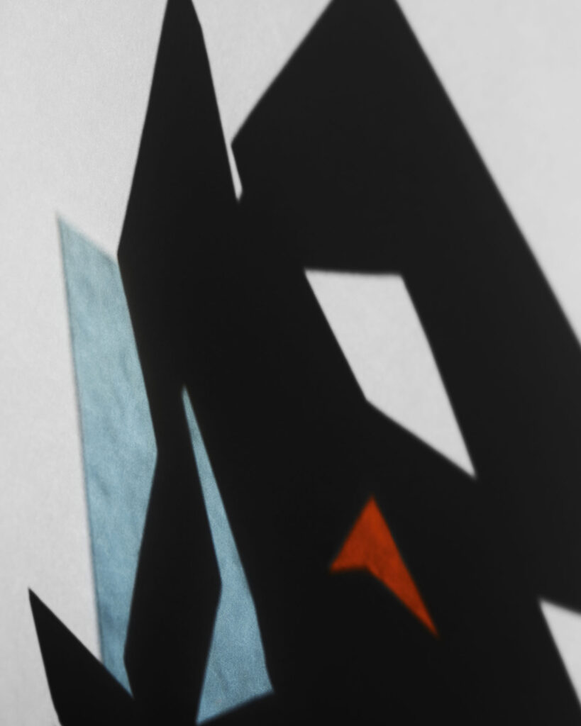 shadows of geometric shapes including colour templates to show movement and change of perspective